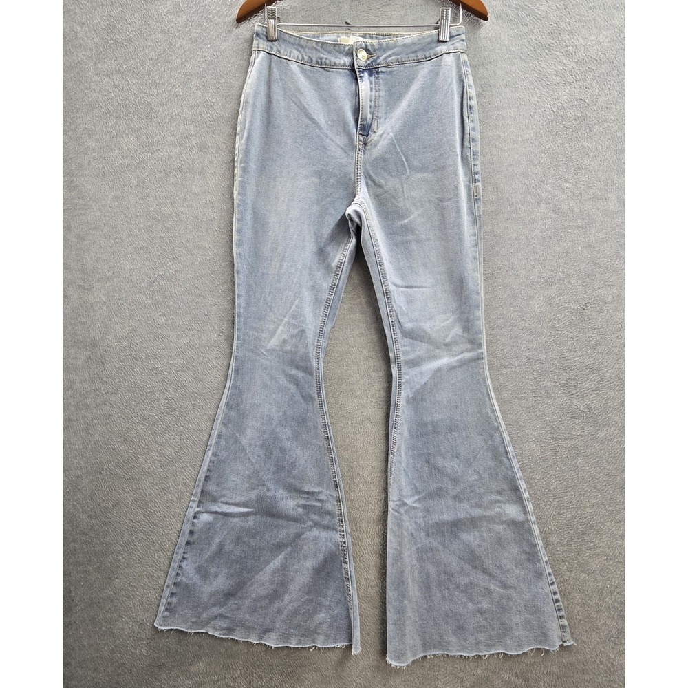 Rock & Roll Denim Women Jeans 29X34‎ Light Blue RRWD7PROSE Bargain Button Bell